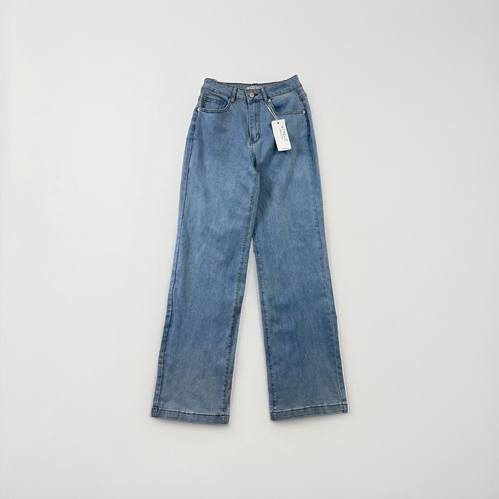 Ettelo Blue Straight Wide Leg High Waisted Jeans Women’s 25x30 Size 6 NWT